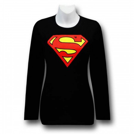 Superman Symbol Juniors Black Long Sleeve T-Shirt
