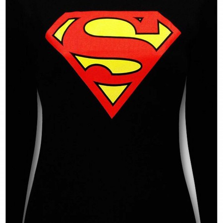 Superman Symbol Juniors Black Long Sleeve T-Shirt