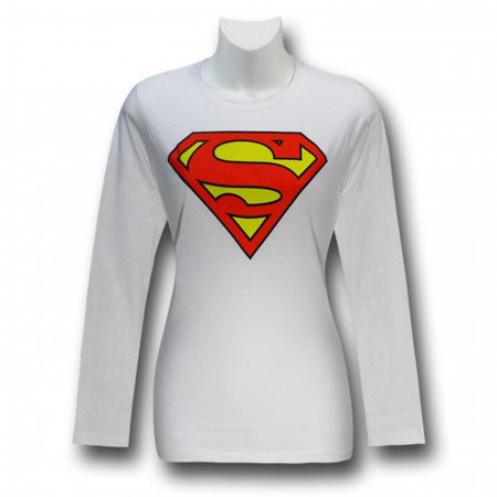 Superman Symbol Women's White Long Sleeve T-Shirt