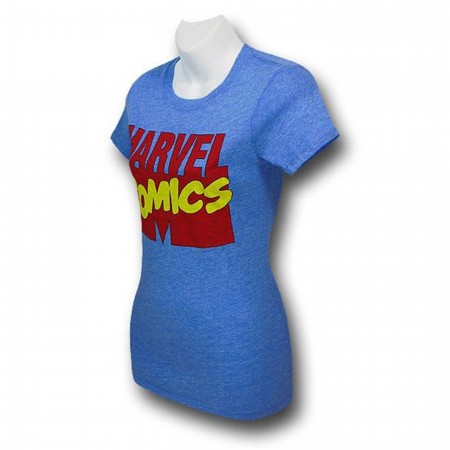 Marvel Comics Logo on Blue Women's T-Shirt