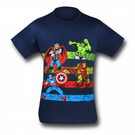 Marvel Retro Heroes Striped 30 Single T-Shirt