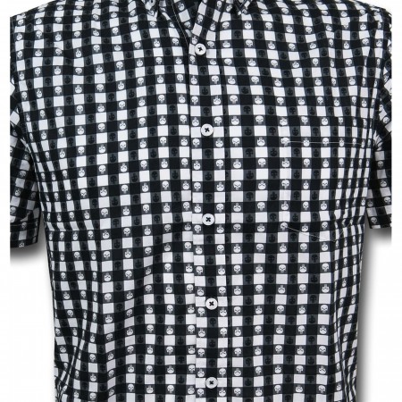 Punisher Plaid Symbol Men's Fitted Button Down Shirt