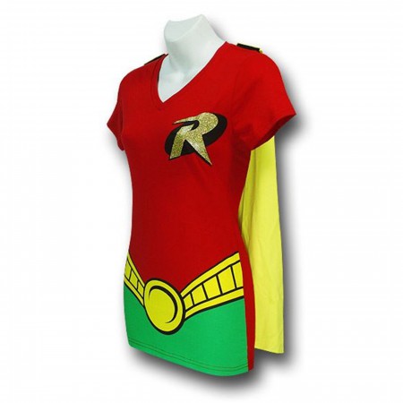 Robin Women's V-Neck Caped Costume T-Shirt