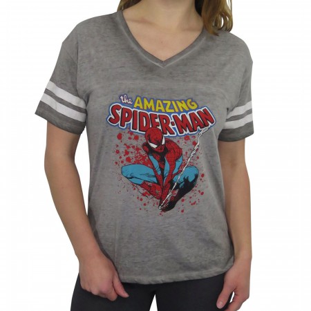 Spider-Man Athletic Women's Burnout V-Neck T-Shirt