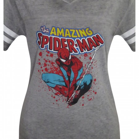 Spider-Man Athletic Women's Burnout V-Neck T-Shirt