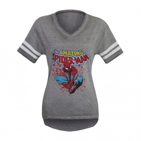 Spider-Man Athletic Women's Burnout V-Neck T-Shirt