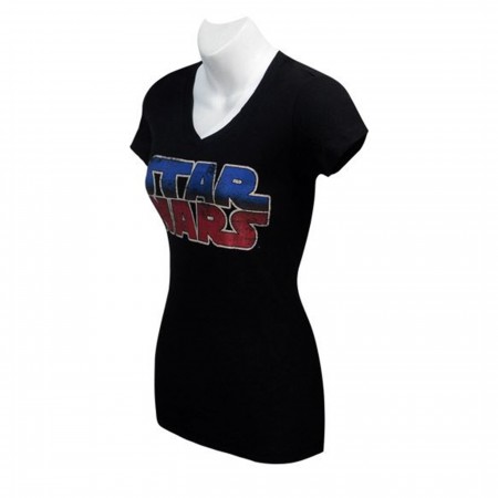 Star Wars Red & Blue Logo Juniors V-Neck T-Shirt