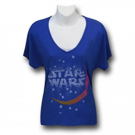 Star Wars Star Logo Blue V-Neck Loose Cut Women's T-Shirt