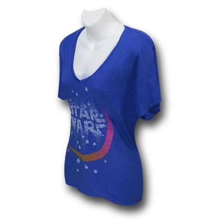 Star Wars Star Logo Blue V-Neck Loose Cut Women's T-Shirt