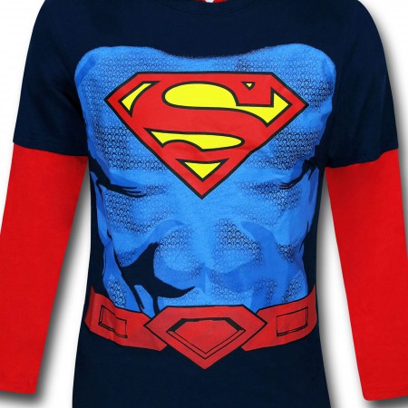 Superman Hooded Costume Kids Double-Sleeve T-Shirt