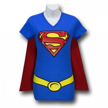 Supergirl Women's V-Neck Caped Costume T-Shirt