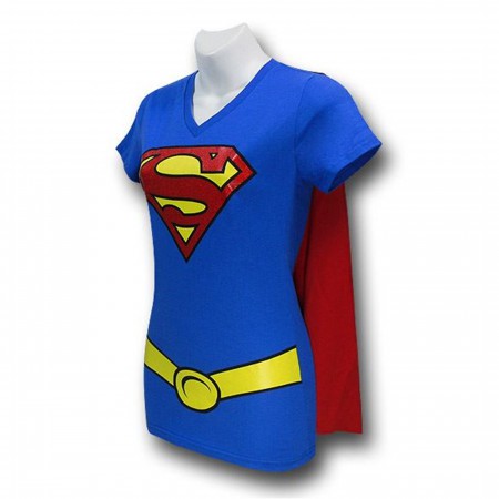 Supergirl Women's V-Neck Caped Costume T-Shirt