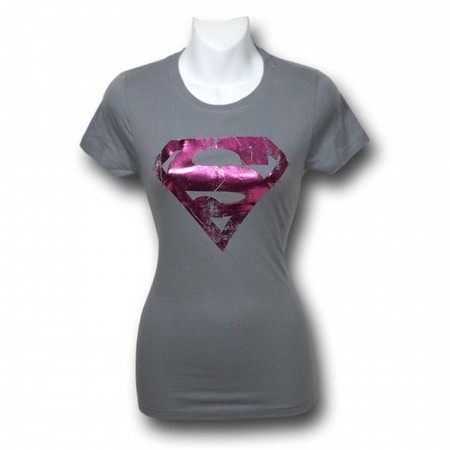 Supergirl Pink Foil Symbol T-Shirt