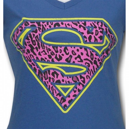 Supergirl Pink Leopard Symbol Juniors T-Shirt