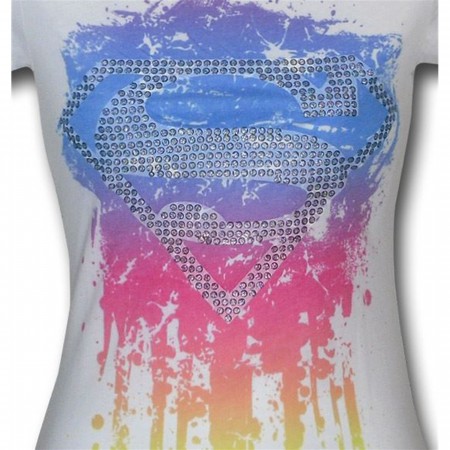 Supergirl Rhinestones Symbol Juniors T-Shirt