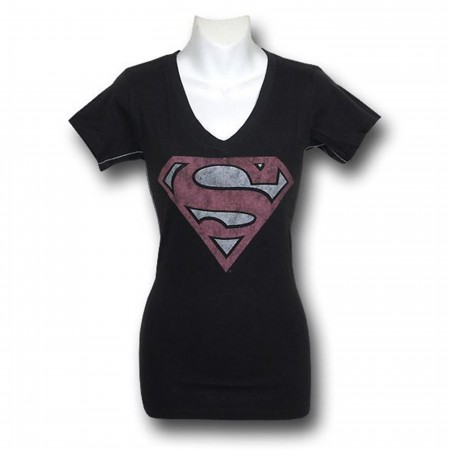 Supergirl Juniors Dist Symbol V-Neck Trunk T-Shirt