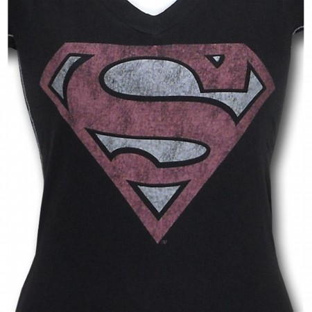 Supergirl Juniors Dist Symbol V-Neck Trunk T-Shirt