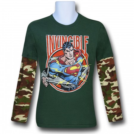 Superman Invincible Kids Camo Double-Sleeve T-Shirt