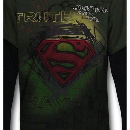 Superman Green Skyline Long Sleeve Kids T-Shirt