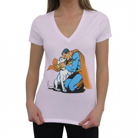 Superman & Krypto Women's V-Neck T-Shirt