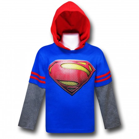 Superman Movie Symbol Hooded Kids Double-Sleeve T-Shirt