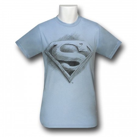 Superman Sketch Symbol Blue T-Shirt