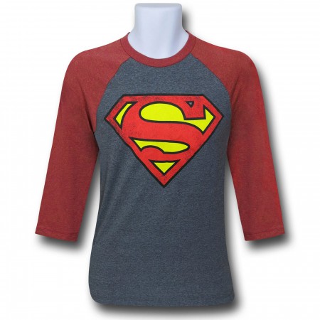 Superman Symbol Grey Baseball T-Shirt