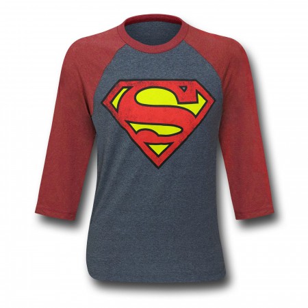 Superman Symbol Grey Baseball T-Shirt