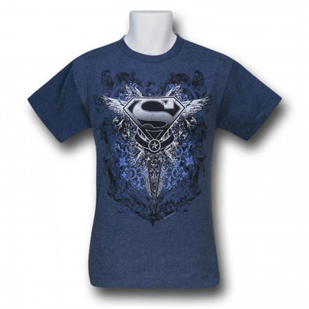 Superman Youth Navy Wings and Star Heraldry T-Shirt
