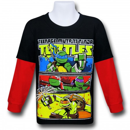 TMNT Panels Double Sleeve Kids T-Shirt