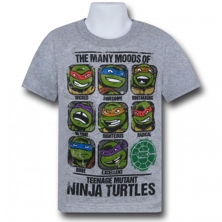 TMNT Turtle Moods on Grey Kids T-Shirt