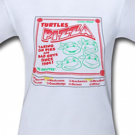 TMNT Turtles Pizza on White 30 Single T-Shirt