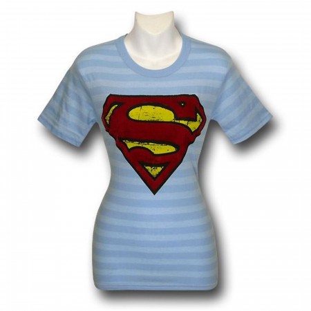 Superman Womens Flock Symbol Striped T-Shirt