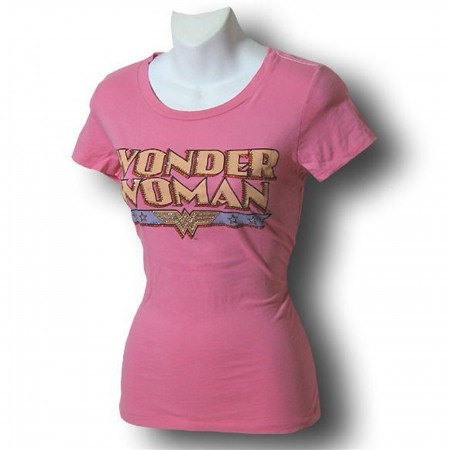 Wonder Woman Swarovski Crystal Logo Pink T-Shirt
