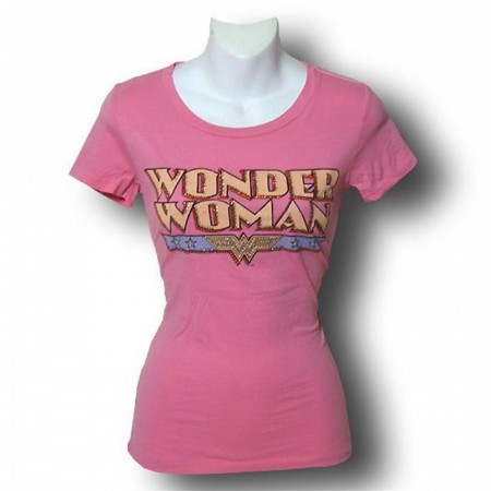 Wonder Woman Swarovski Crystal Logo Pink T-Shirt