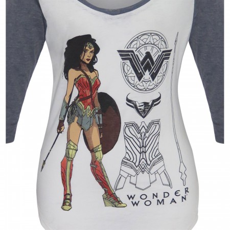 Wonder Woman Armor Pose Women's Scoop Neck Raglan