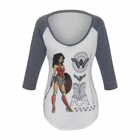 Wonder Woman Armor Pose Women's Scoop Neck Raglan