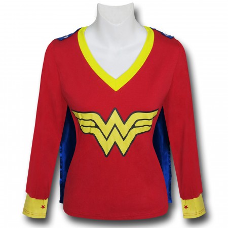 Wonder Woman LS V-Neck Caped Costume T-Shirt