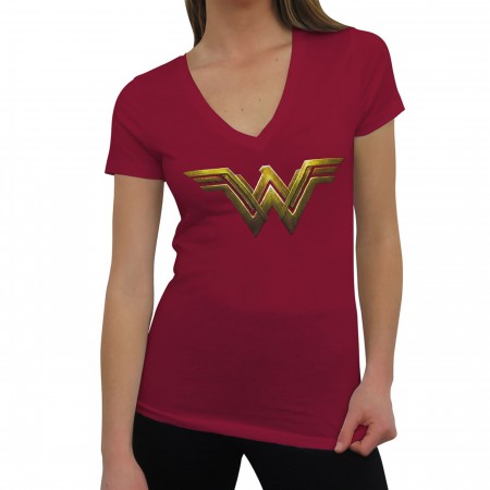 Wonder Woman Justice League Logo Women V-Neck T-Shirt