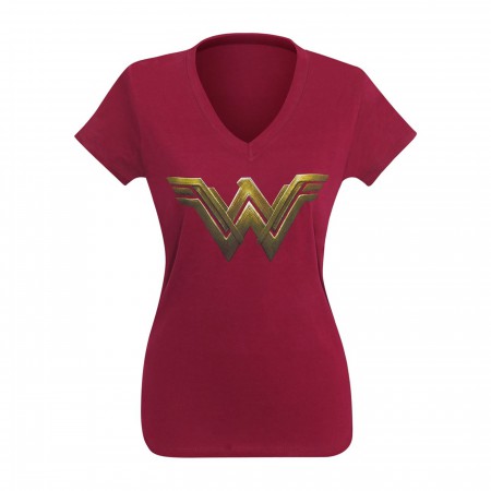 Wonder Woman Justice League Logo Women V-Neck T-Shirt