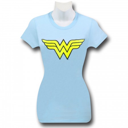 Wonder Woman Women's Light Blue Distressed Sym T-Shirt