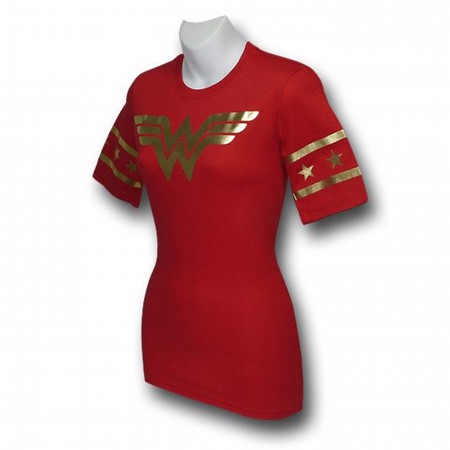 Wonder Woman Women's Foil Symbol Star Sleeve T-Shirt