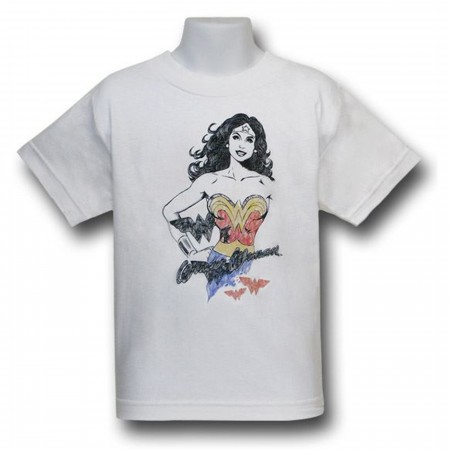Wonder Woman White Sketch Kids T-Shirt