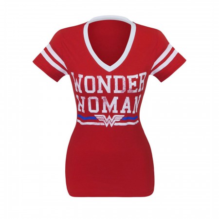 Wonder Woman Logo Women's Varsity V-Neck T-Shirt