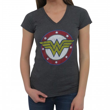 Wonder Woman Symbol & Stars Women's V-Neck T-Shirt