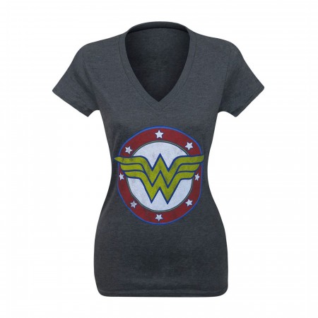 Wonder Woman Symbol & Stars Women's V-Neck T-Shirt
