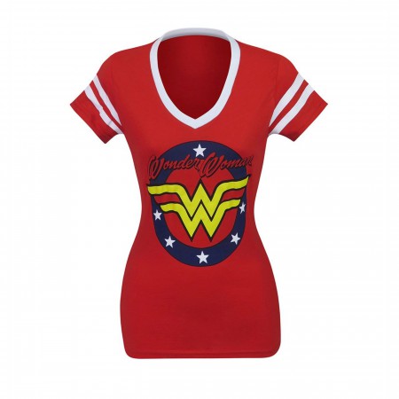 Wonder Woman Varsity V-Neck T-Shirt for Women