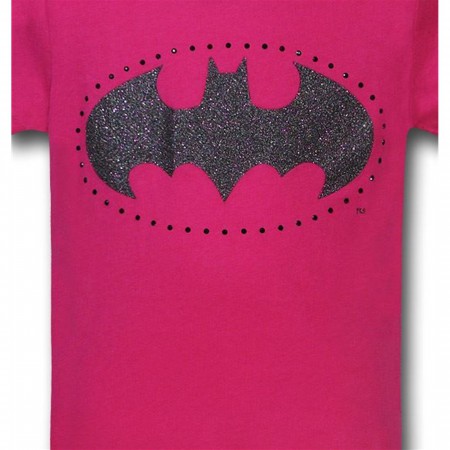 Batman Pink Glitter Symbol Youth Girls T-Shirt