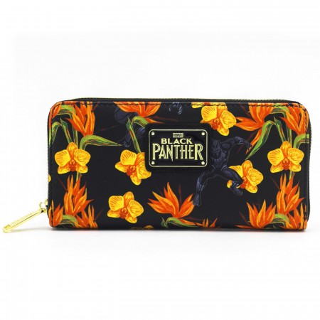 Black Panther Floral Zip Around Wallet