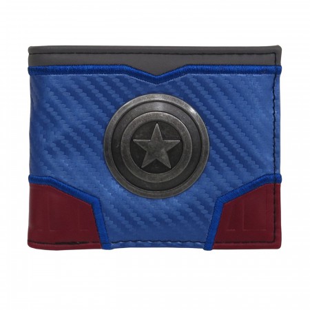 Captain America Metal Shield Carbon Fiber Bi-Fold Wallet